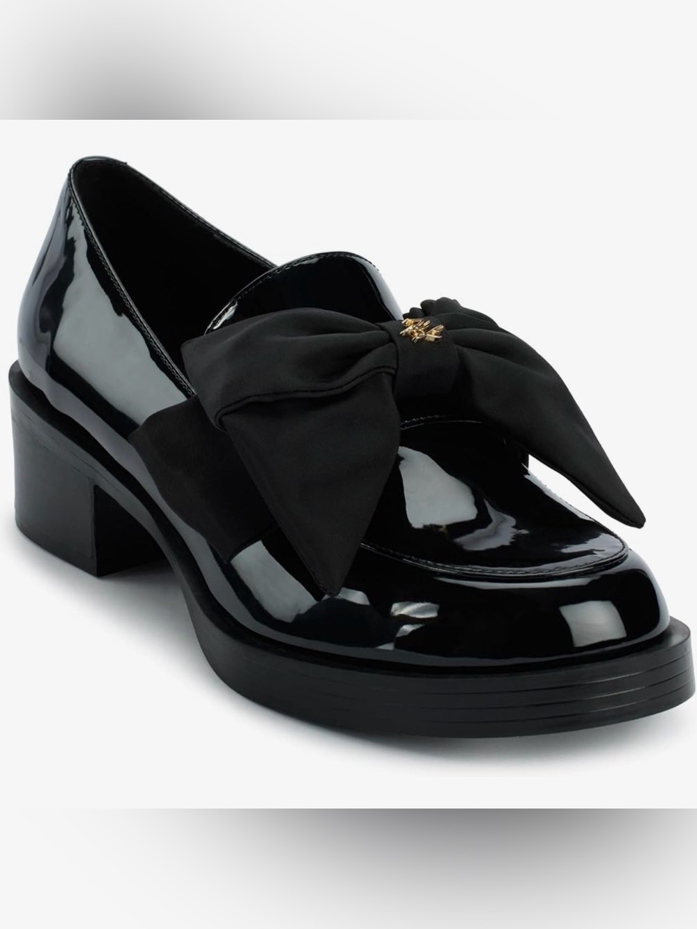 Karl Lagerfeld Camilla Black Patent Loafer with Bow Accent